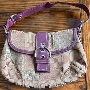 Coach Patchwork Shoulder Bag in Purple and Tan